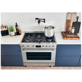 Bosch 800 Series HGS8655UC Gas Range, 3.5 cu. ft. Capacity, 36 inch Exterior Width, Manual Clean, Convection, 6 Burners, 18,000 BTU Highest Burner, Stainless Steel colour