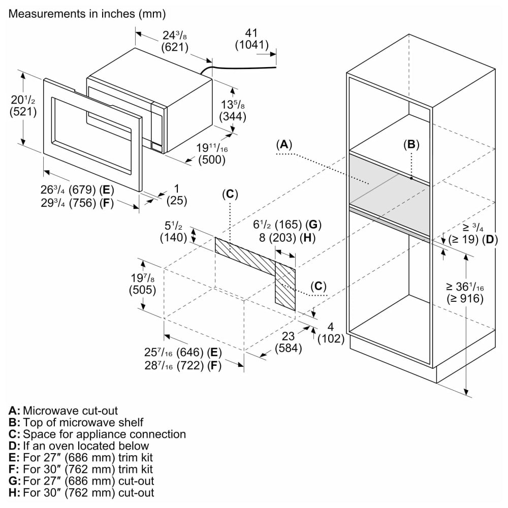 300 Series, Built In Microwave Oven, 24'', Door hinge: Left, Stainless Steel HMB30155UC