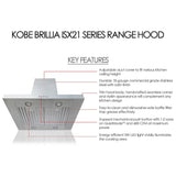 Kobe ISX2130SQB-2 Range Hood, 30 inch Exterior Width, Chimney, Island, 680 CFM