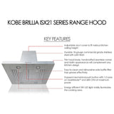 Kobe ISX2142SQB-2 Range Hood, 42 inch Exterior Width, Chimney, Island, 680 CFM