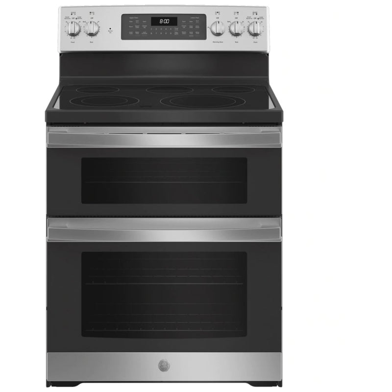 GE JBS86SPSS Electric Range, 6.6 cu. ft. Capacity, 30 inch Exterior Width, Convection, 5 Burners, Yes, Steam Clean, Double Oven, 3,100 W Highest Element, Stainless Steel colour