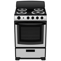 GE JCAS300RPSS Electric Range, 24 inch Exterior Width, 4 Burners, 2.9 cu. ft. Capacity, Storage Drawer, 1 Ovens, 2400Watts Highest Burner Element (Watts), Stainless Steel / Black colour