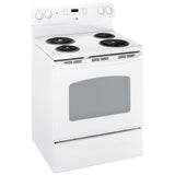 GE JCBP240DMWW Electric Range, 5 cu. ft. Capacity, 30 inch Exterior Width, 4 Burners, Storage Drawer, Self Clean, 2,400 W Highest Element, White colour