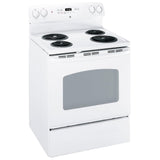 GE JCBP240DMWW Electric Range, 5 cu. ft. Capacity, 30 inch Exterior Width, 4 Burners, Storage Drawer, Self Clean, 2,400 W Highest Element, White colour