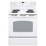 GE JCBP240DMWW Electric Range, 5 cu. ft. Capacity, 30 inch Exterior Width, 4 Burners, Storage Drawer, Self Clean, 2,400 W Highest Element, White colour