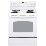 GE JCBP240DMWW Electric Range, 5 cu. ft. Capacity, 30 inch Exterior Width, 4 Burners, Storage Drawer, Self Clean, 2,400 W Highest Element, White colour