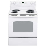 GE JCBP240DMWW Electric Range, 5 cu. ft. Capacity, 30 inch Exterior Width, 4 Burners, Storage Drawer, Self Clean, 2,400 W Highest Element, White colour