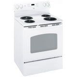 GE JCBP240DMWW Electric Range, 5 cu. ft. Capacity, 30 inch Exterior Width, 4 Burners, Storage Drawer, Self Clean, 2,400 W Highest Element, White colour