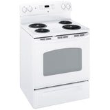 GE JCBP240DMWW Electric Range, 5 cu. ft. Capacity, 30 inch Exterior Width, 4 Burners, Storage Drawer, Self Clean, 2,400 W Highest Element, White colour