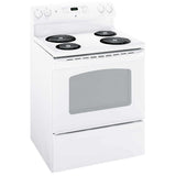 GE JCBS280DMWW Electric Range, 5 cu. ft. Capacity, 30 inch Exterior Width, 4 Burners, Storage Drawer, Manual Clean, 2,600 W Highest Element, White colour