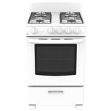 GE JCGAS300DMWW Gas Range, 2.9 cu. ft. Capacity, 24 inch Exterior Width, Manual Clean, 4 Burners, Storage Drawer, 12,000 BTU Highest Burner, White colour