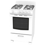 GE JCGAS300DMWW Gas Range, 2.9 cu. ft. Capacity, 24 inch Exterior Width, Manual Clean, 4 Burners, Storage Drawer, 12,000 BTU Highest Burner, White colour