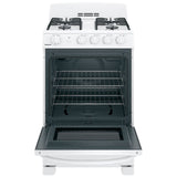 GE JCGAS300DMWW Gas Range, 2.9 cu. ft. Capacity, 24 inch Exterior Width, Manual Clean, 4 Burners, Storage Drawer, 12,000 BTU Highest Burner, White colour