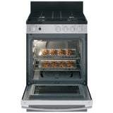 GE JCGAS640RMSS Gas Range, 2.9 cu. ft. Capacity, 24 inch Exterior Width, Manual Clean, 4 Burners, Storage Drawer, 15,000 BTU Highest Burner, Stainless Steel colour
