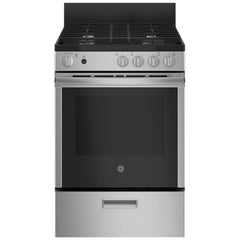 GE JCGAS640RMSS Gas Range, 2.9 cu. ft. Capacity, 24 inch Exterior Width, Manual Clean, 4 Burners, Storage Drawer, 15,000 BTU Highest Burner, Stainless Steel colour