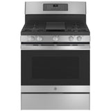 GE JCGB735SPSS Gas Range, 5 cu. ft. Capacity, 30 inch Exterior Width, Self Clean, Convection, 5 Burners, Storage Drawer, Yes, 18,000 BTU Highest Burner, Stainless Steel colour
