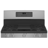 GE JCGB735SPSS Gas Range, 5 cu. ft. Capacity, 30 inch Exterior Width, Self Clean, Convection, 5 Burners, Storage Drawer, Yes, 18,000 BTU Highest Burner, Stainless Steel colour