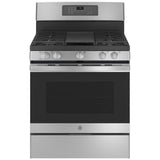 GE JCGB735SPSS Gas Range, 5 cu. ft. Capacity, 30 inch Exterior Width, Self Clean, Convection, 5 Burners, Storage Drawer, Yes, 18,000 BTU Highest Burner, Stainless Steel colour