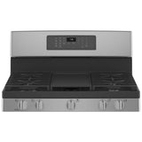 GE JCGB735SPSS Gas Range, 5 cu. ft. Capacity, 30 inch Exterior Width, Self Clean, Convection, 5 Burners, Storage Drawer, Yes, 18,000 BTU Highest Burner, Stainless Steel colour