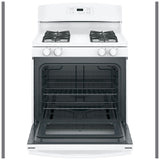 GE JCGBS60DEKWW Gas Range, 5 cu. ft. Capacity, 30 inch Exterior Width, Manual Clean, 4 Burners, Broiler Drawer, 13,000 BTU Highest Burner, White colour