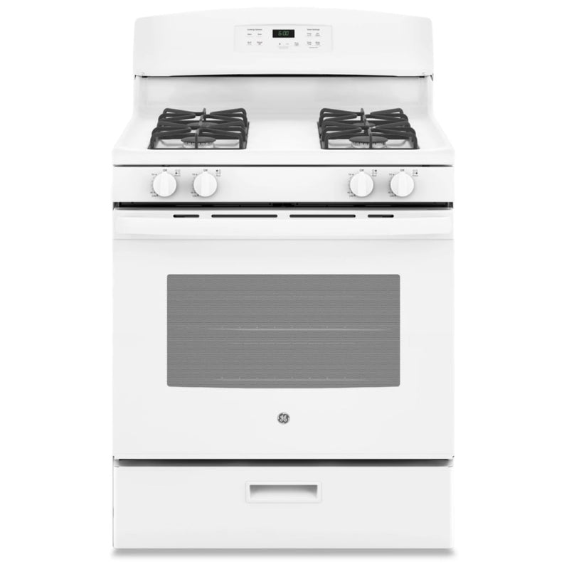 GE JCGBS60DEKWW Gas Range, 5 cu. ft. Capacity, 30 inch Exterior Width, Manual Clean, 4 Burners, Broiler Drawer, 13,000 BTU Highest Burner, White colour