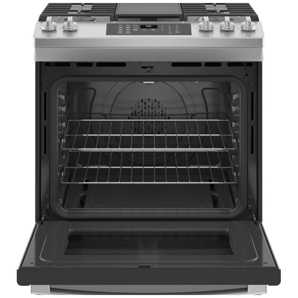GE JCGS760SPSS Gas Range, 5.6 cu. ft. Capacity, 30 inch Exterior Width, Self Clean, Convection, 5 Burners, Storage Drawer, Yes, 18,000 BTU Highest Burner, Stainless Steel colour