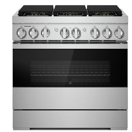 JennAir Noir JDRP436HM Dual Fuel Range, 5.1 cu. ft. Capacity, 36 inch Exterior Width, Dual Fan True Convection, 6 Burners, Self Clean, Stainless Steel colour