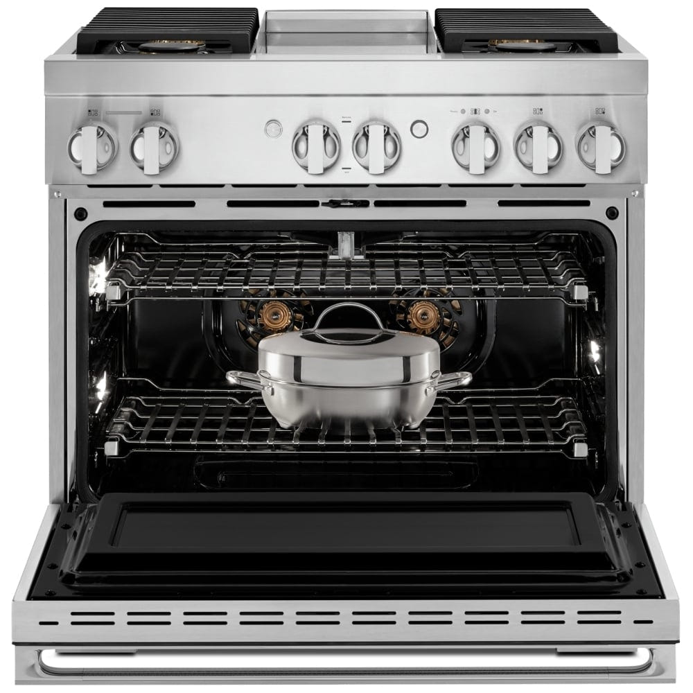 JennAir Noir JDRP536HM Dual Fuel Range, 5.1 cu. ft. Capacity, 36 inch Exterior Width, Convection, 4 Burners