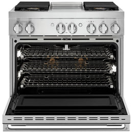 JennAir Noir JDRP536HM Dual Fuel Range, 5.1 cu. ft. Capacity, 36 inch Exterior Width, Dual Fan Convection, 4 Burners, Self Clean, Stainless Steel colour