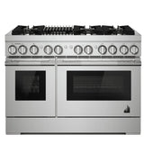 JennAir Rise JDRP648HL Dual Fuel Range, 6.3 cu. ft. Capacity, 48 inch Exterior Width, Dual Fan Convection, 6 Burners, Self Clean, Double Oven, Stainless Steel colour