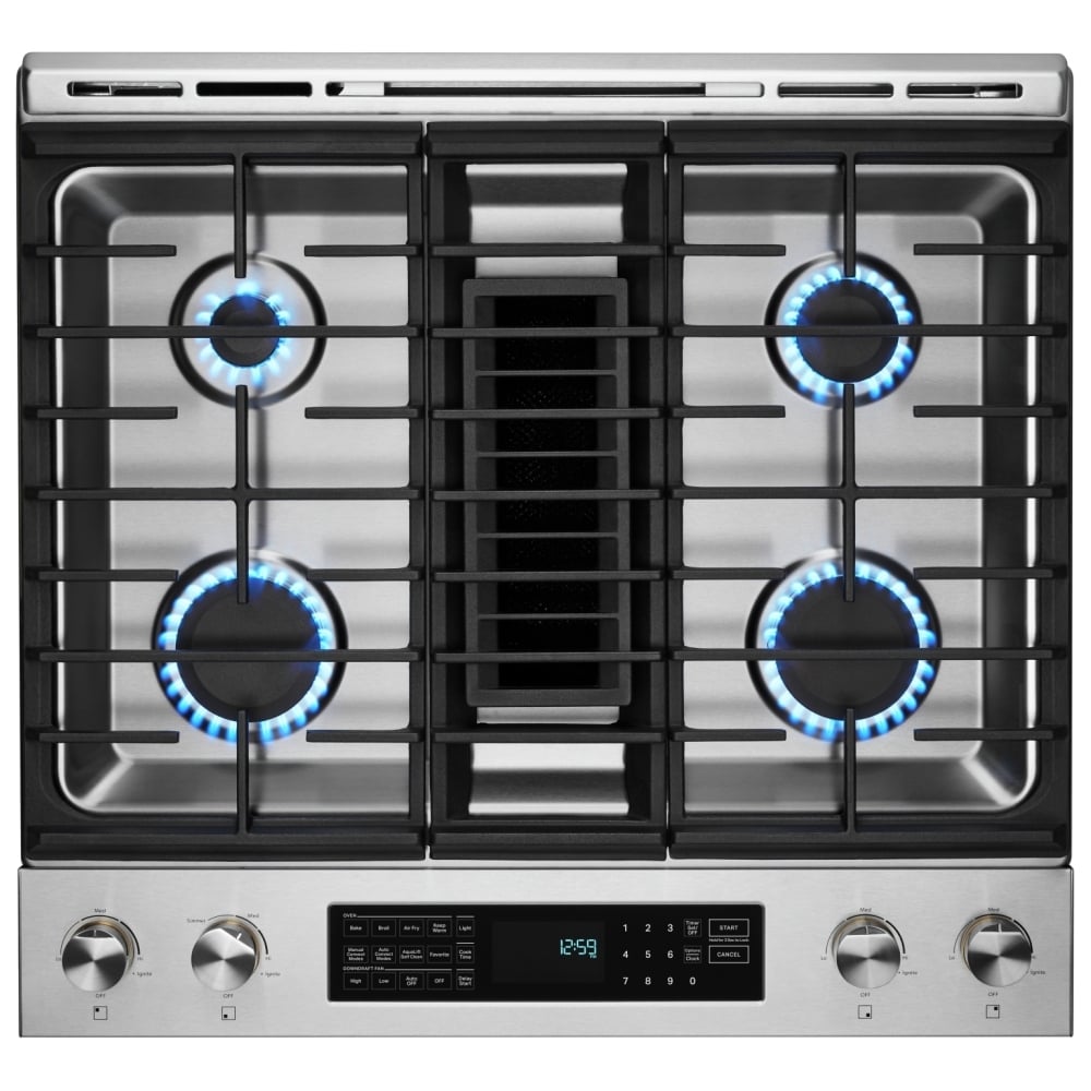 JennAir JDS1750ML Dual Fuel Range, 6.4 cu. ft. Capacity, 30 inch Exterior Width, True Convection, 4 Burners, Air Fry, Self Clean, Stainless Steel colour Downdraft Range