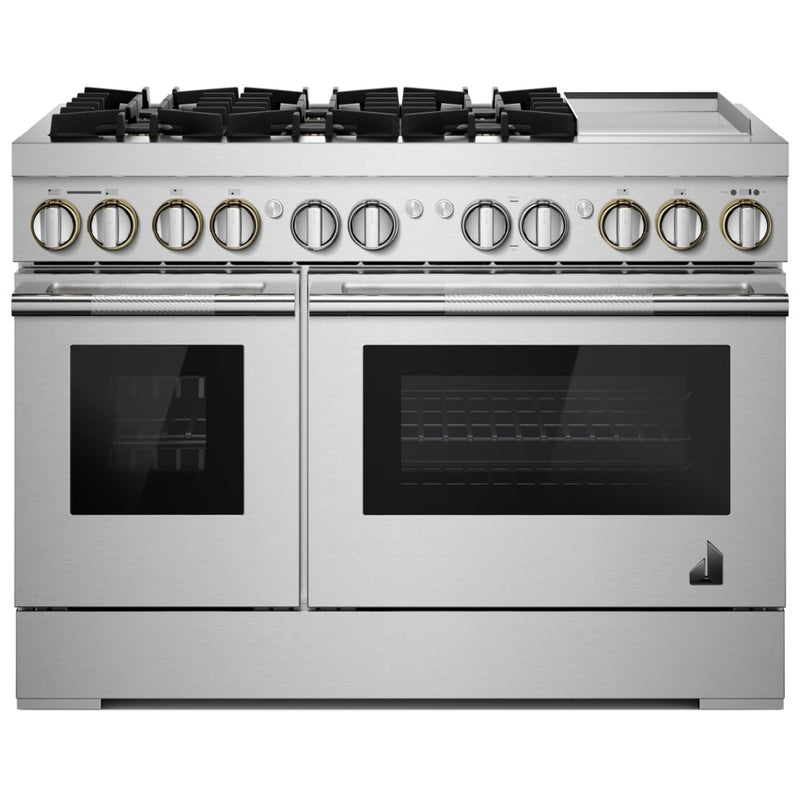 JennAir Rise JDSP548HL Dual Fuel Range, 6.3 cu. ft. Capacity, 48 inch Exterior Width, Dual Fan True Convection, 6 Burners, Self Clean, Double Oven, Stainless Steel colour