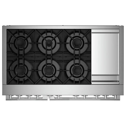 JennAir Rise JDSP548HL 双燃料炉灶，6.3 立方英尺容量，48 英寸外部宽度，真对流，6 个燃烧器