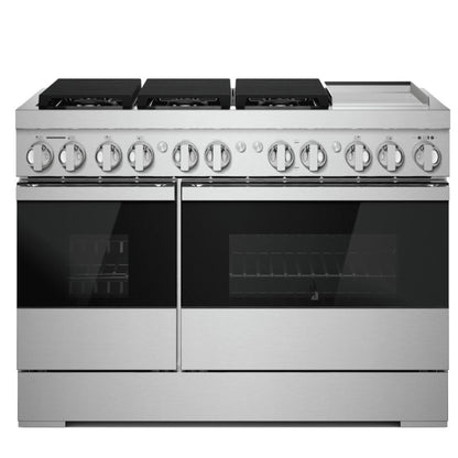 JennAir Noir JDSP548HM Dual Fuel Range, 6.3 cu. ft. Capacity, 48 inch Exterior Width, True Convection, 6 Burners, Self Clean, Double Oven, Stainless Steel Colour, Griddle
