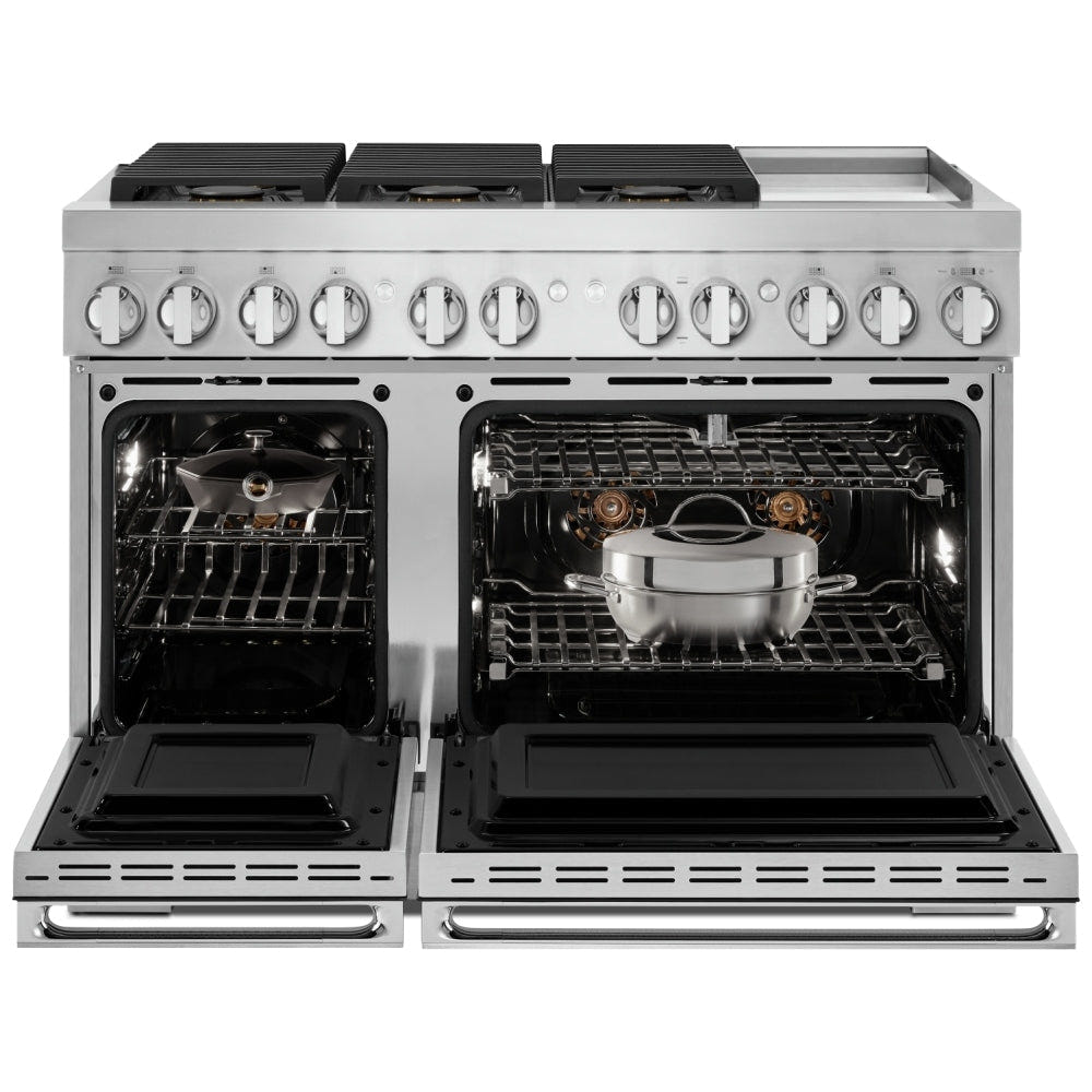 JennAir Noir JDSP548HM Dual Fuel Range, 6.3 cu. ft. Capacity, 48 inch Exterior Width, True Convection, 6 Burners, Self Clean, Double Oven, Stainless Steel Colour, Griddle