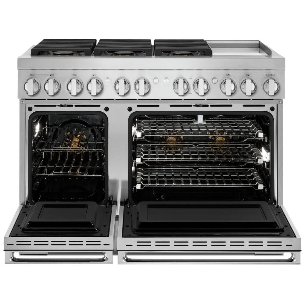 JennAir Noir JDSP548HM Dual Fuel Range, 6.3 cu. ft. Capacity, 48 inch Exterior Width, True Convection, 6 Burners, Self Clean, Double Oven, Stainless Steel Colour, Griddle