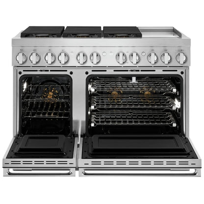 JennAir Noir JDSP548HM Dual Fuel Range, 6.3 cu. ft. Capacity, 48 inch Exterior Width, True Convection, 6 Burners, Self Clean, Double Oven, Stainless Steel Colour, Griddle