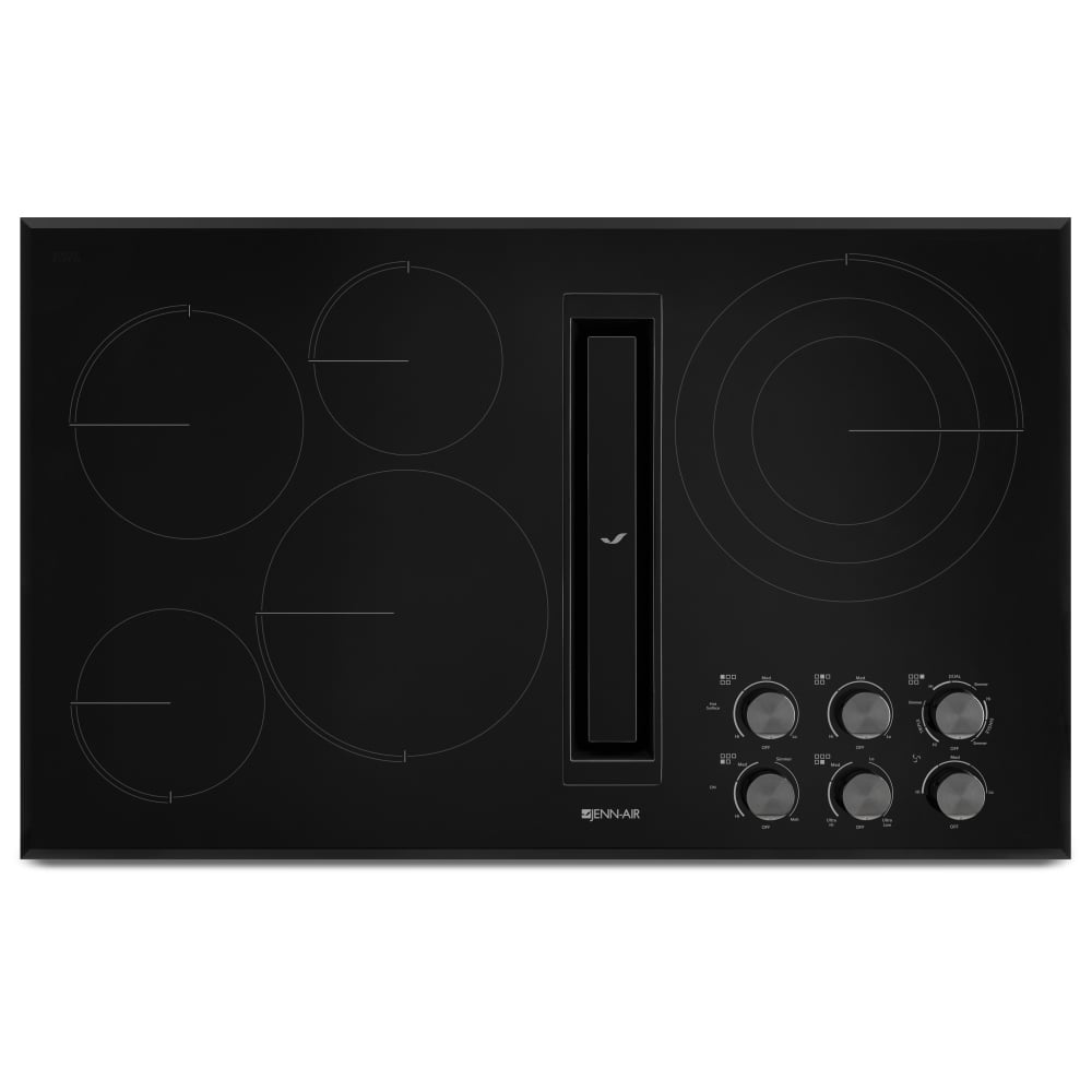 JennAir JED3536GB Electric Cooktop, 36 inch Exterior Width, 5 Burners, Downdraft, 3,000 W Highest Element, Black colour