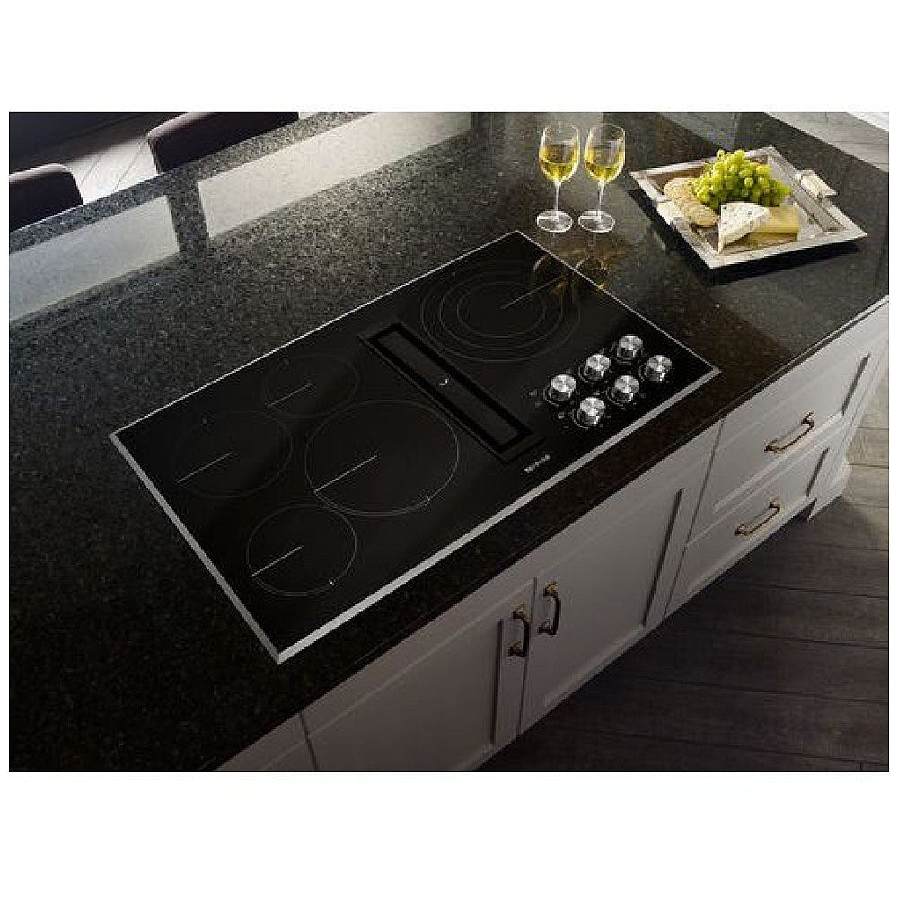 JennAir Euro Style JED3536GS Electric Cooktop, 36 inch Exterior Width, 5 Burners, Downdraft, 3,000 Watts Highest Burner Element, Black colour Downdraft Cooktop