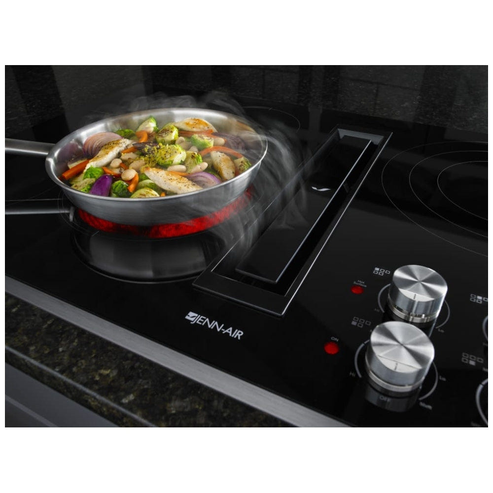 JennAir Euro Style JED3536GS Electric Cooktop, 36 inch Exterior Width, 5 Burners, Downdraft, 3,000 Watts Highest Burner Element, Black colour Downdraft Cooktop