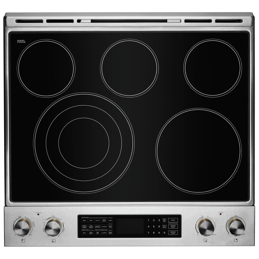 JennAir JES1450ML Electric Range, 7.1 cu. ft. Capacity, 30 inch Exterior Width, True Convection, 5 Burners, Oven Drawer, Air Fry, Self Clean, 3,200 Watts Highest Burner Element