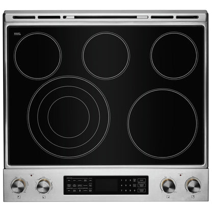 JennAir JES1450ML Electric Range, 7.1 cu. ft. Capacity, 30 inch Exterior Width, True Convection, 5 Burners, Oven Drawer, Air Fry, Self Clean, 3,200 Watts Highest Burner Element