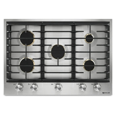 JennAir Euro Style JGC3536GS Ga Cooktop, 36 inch Exterior Width, 5 Burners, 20,000 BTU Highest Burner, Stainless Steel colour
