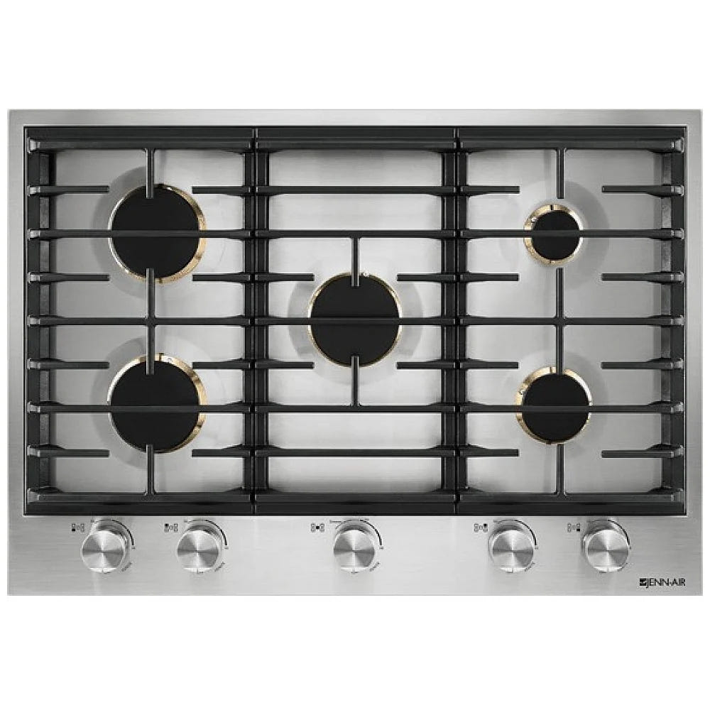 JennAir Euro Style JGC3536GS Ga Cooktop, 36 inch Exterior Width, 5 Burners, 20,000 BTU Highest Burner, Stainless Steel colour