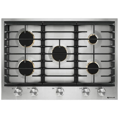 JennAir Euro Style JGC3536GS Ga Cooktop, 36 inch Exterior Width, 5 Burners, 20,000 BTU Highest Burner, Stainless Steel colour