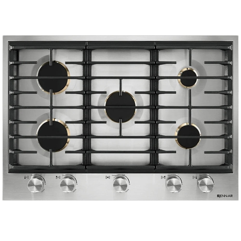 JennAir Euro Style JGC3536GS Ga Cooktop, 36 inch Exterior Width, 5 Burners, 20,000 BTU Highest Burner, Stainless Steel colour