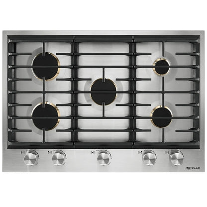 JennAir Euro Style JGC3536GS Ga Cooktop, 36 inch Exterior Width, 5 Burners, 20,000 BTU Highest Burner, Stainless Steel colour