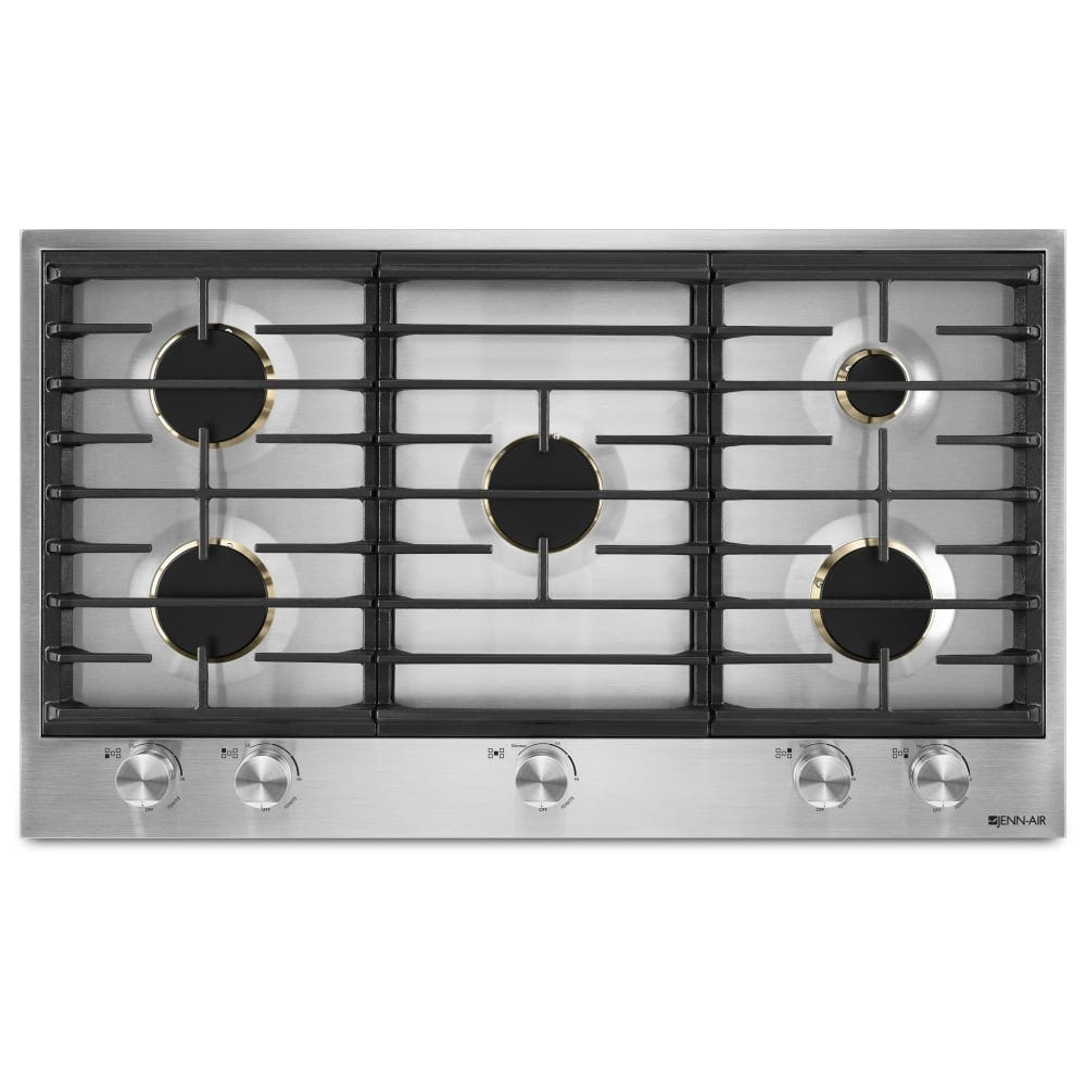 JennAir Euro Style JGC3536GS Ga Cooktop, 36 inch Exterior Width, 5 Burners, 20,000 BTU Highest Burner, Stainless Steel colour