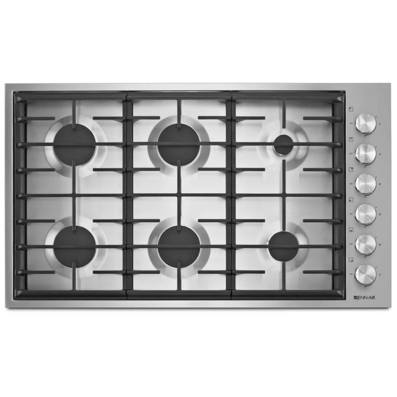 JennAir Euro Style JGC7636BS Gas Cooktop, 36 inch Exterior Width, 6 Burners, 18,000 BTU Highest Burner, Stainless Steel colour