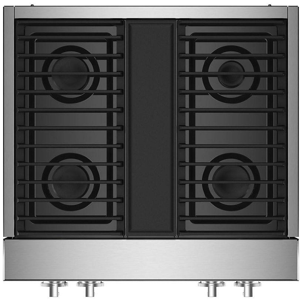 JennAir Noir JGCP430HM Ga 炉灶，30 英寸外部宽度，4 个燃烧器，20,000 BTU 最高燃烧器，不锈钢色